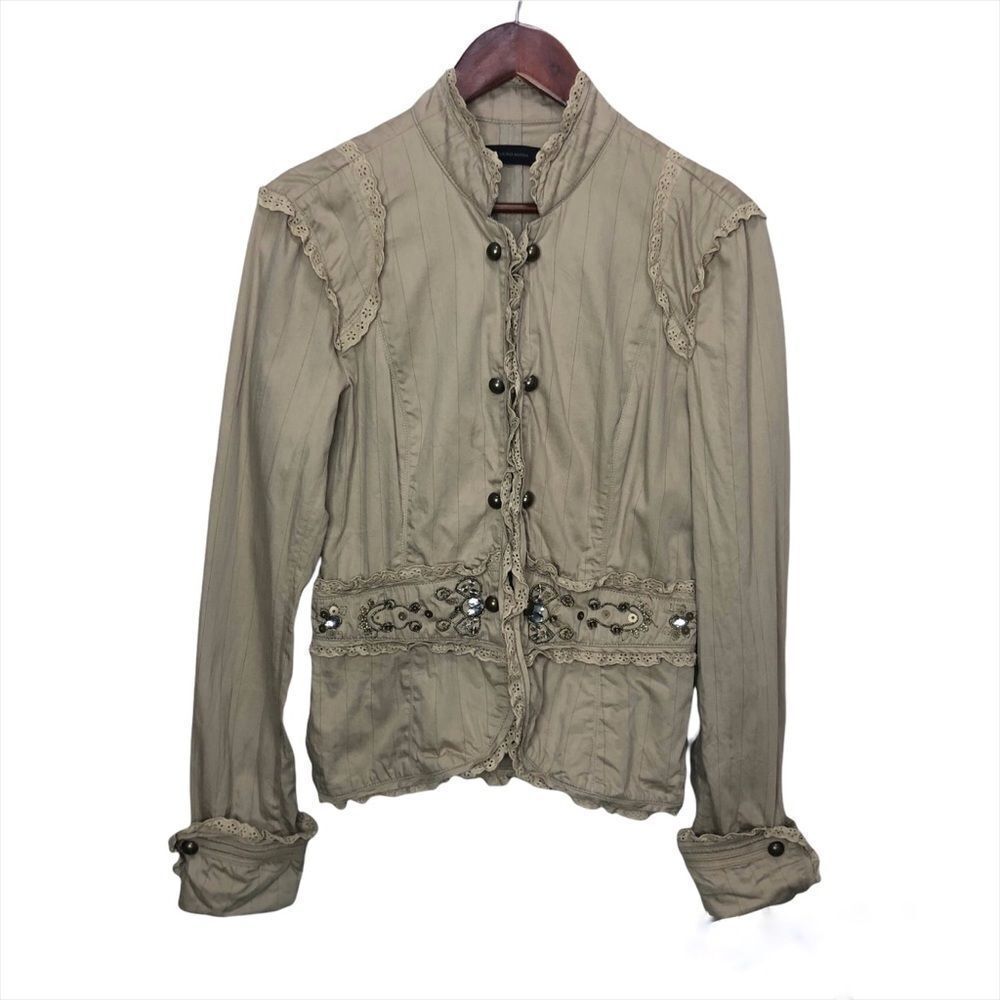 Vero Moda Tan Beaded Lace Blazer Medium Neutral Minimalist 100% Cotton